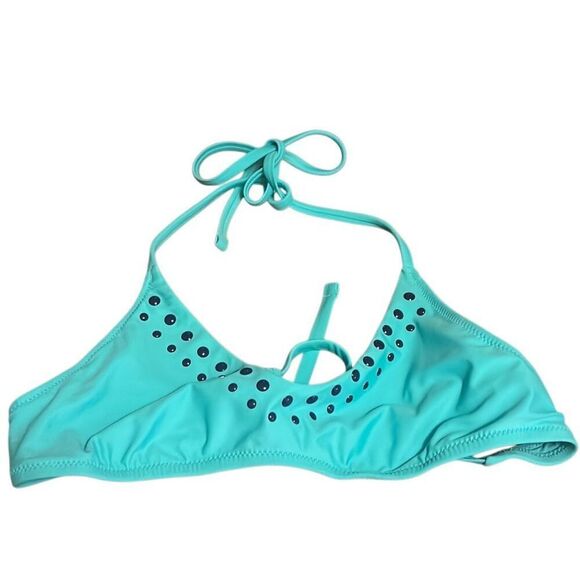 Aerie Bikini‎ Top & Bottom Set Blue Studded Tie Halter Swimsuit - Picture 5 of 8